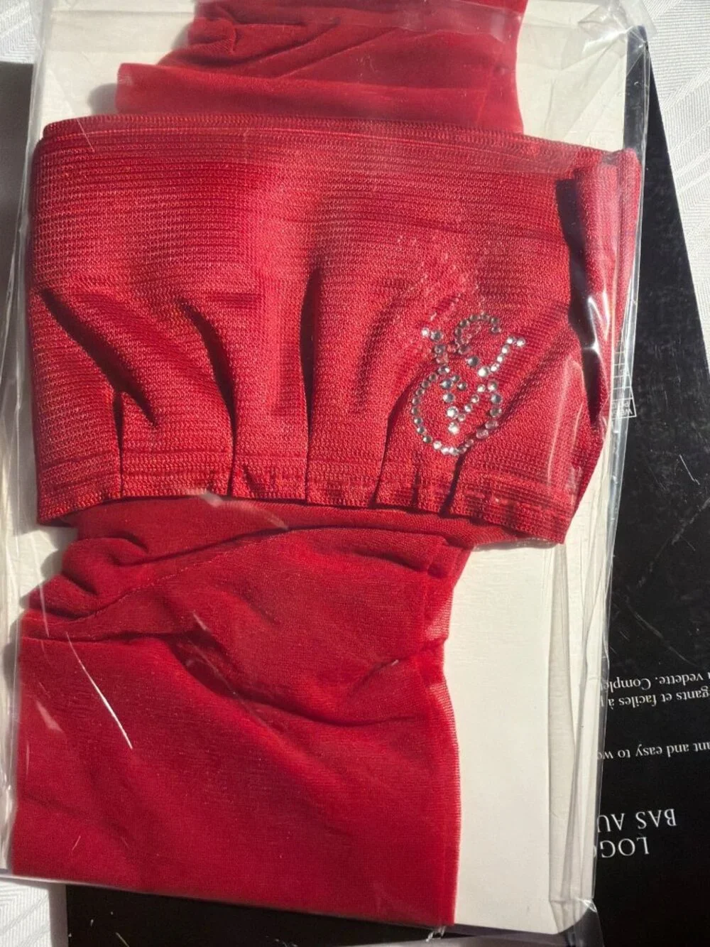 Victoria's Secret RED Crystal Logo Band Thigh Highs Hosiery Small
